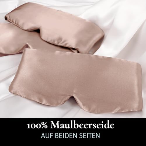 Zenssia Seide Schlafmaske für Reisen, vergrößerte Augenmaske mit verstellbarem Klettverschluss, Unisex Kamelfarbe
