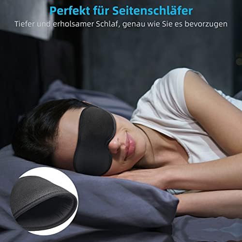 99.99% Licht blockierende Schlafmaske mit Ohrstöpseln - Ergonomisch einstellbar für Reisen & Schlaf (Schwarz)