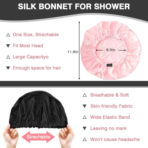Seidenhaube für Lange Haare – Weiche Luxus-Seide Schlafhaube, 2er Set Schwarz + Rosa