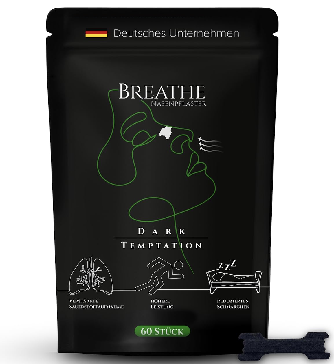 Breathe Nasenpflaster 60 Stück Schwarz – Weniger Schnarchen & Besser Atmen für Sportler & Erholsamen Schlaf