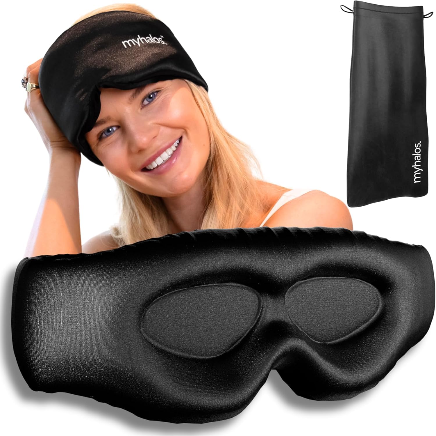 MyHalos® 3D Seiden-Schlafmaske mit Augenmuscheln – Totalverdunkelung für perfekten Schlaf überall – Unisex für Damen & H