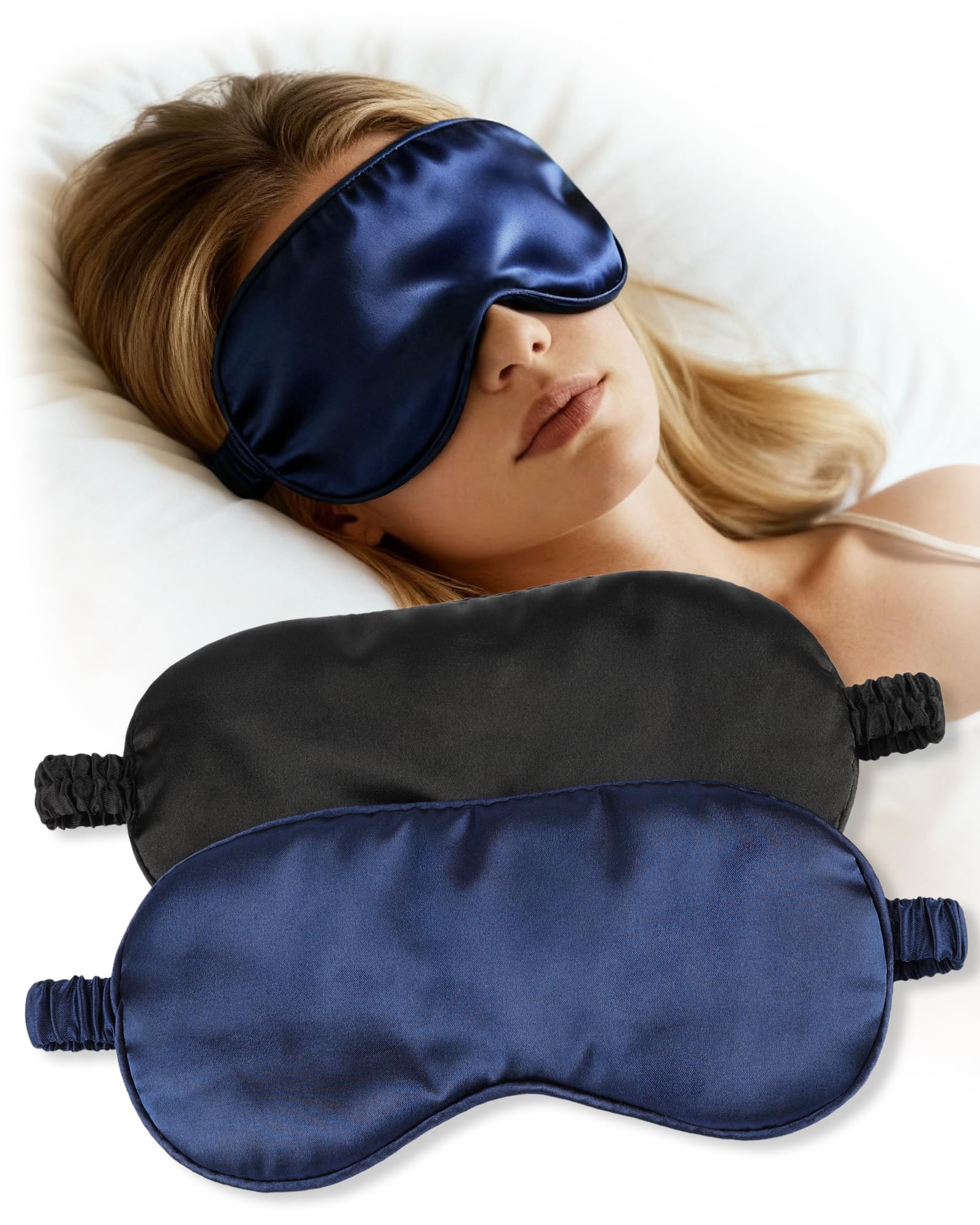 Seidene Lichtblockierende Schlafmaske für Reisen - 2er Set Schwarz, Verstellbar & Bequem für Herren/Frauen